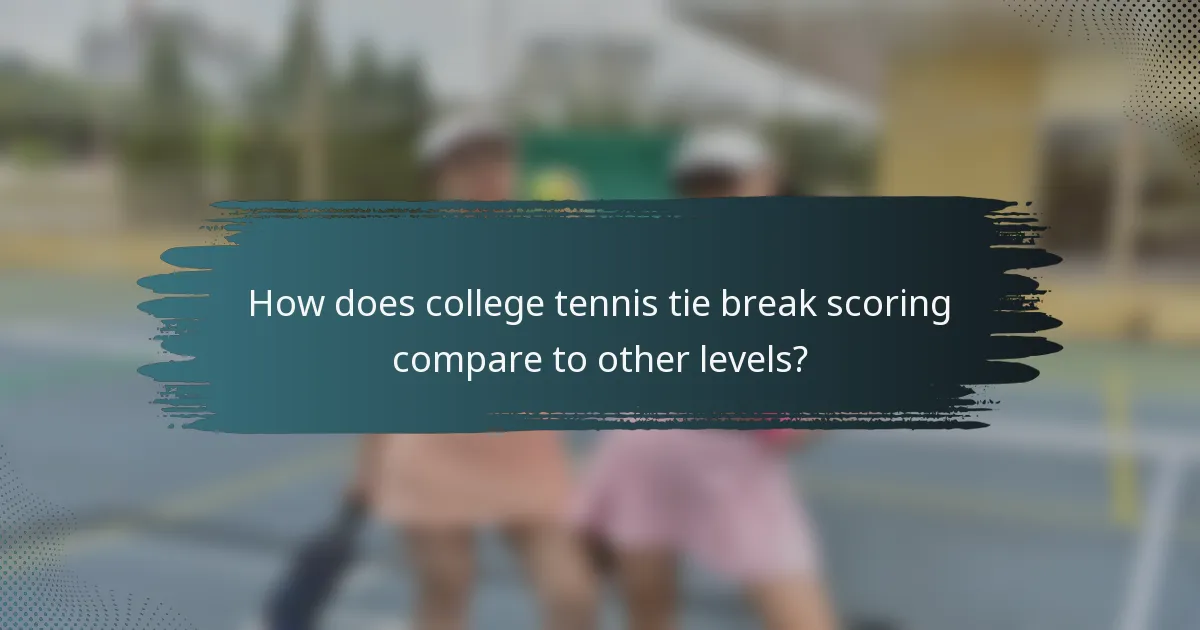 How does college tennis tie break scoring compare to other levels?